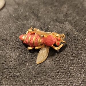 Elegant Gold and Red Insect Brooch